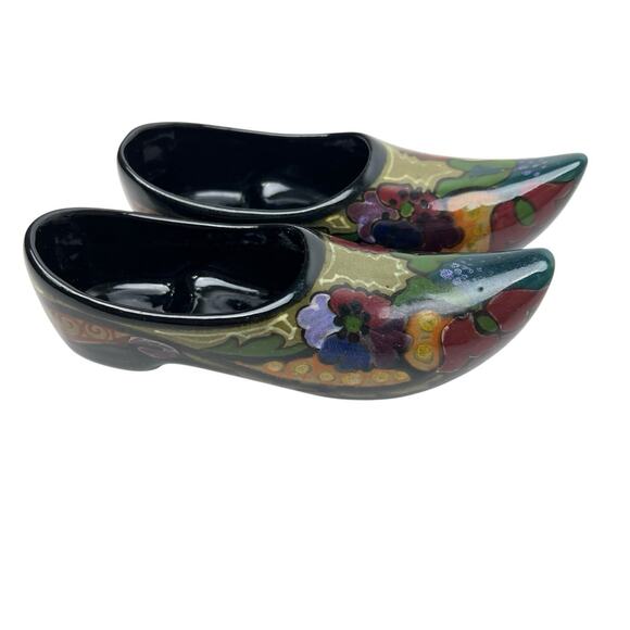 Pottery Decor Miniature Shoes Clogs Set 2 Zuid Holland Gouda High Gloss Signed - Picture 3 of 14